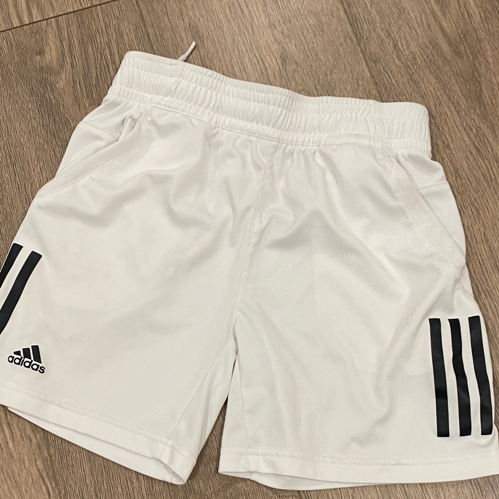Adidas White Shorts with Black Stripes